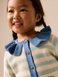 Gebreide Kleding*Next Lichtblauw - Collared Fish Stripe Cardigan (3mths-7yrs)