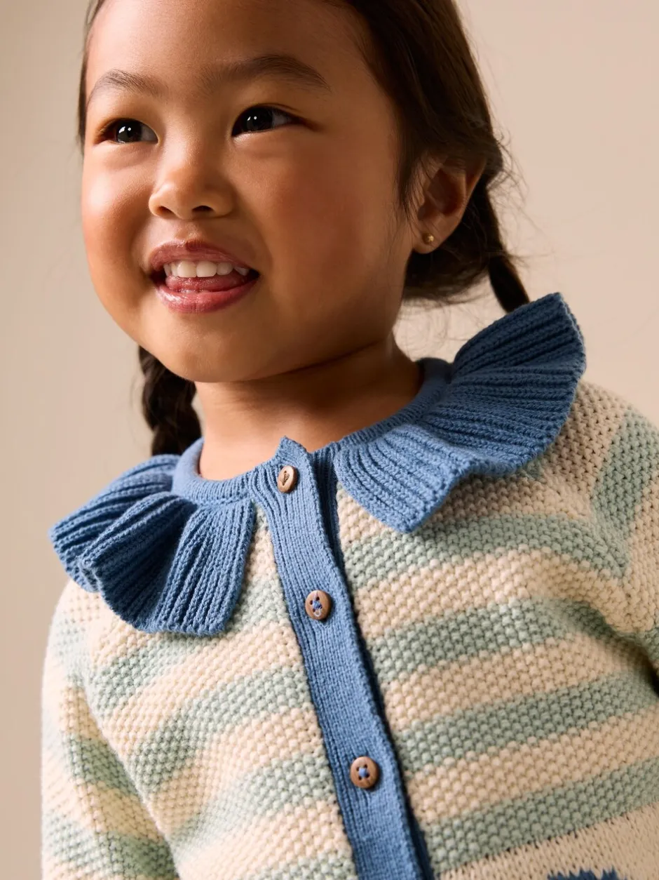 Gebreide Kleding*Next Lichtblauw - Collared Fish Stripe Cardigan (3mths-7yrs)