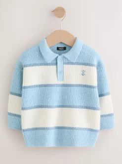 Truien En Breisels|Next - Gebreid gestreept rugbypoloshirt (3mnd-7jr) Lichtblauw