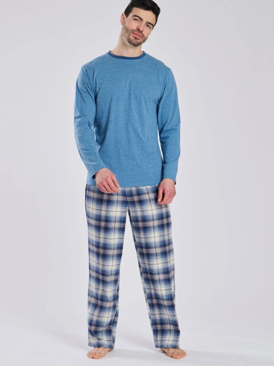 Pyjama's|Loungewear|Loungeable - Pyjama's Set van jersey top en geborstelde Ruit Broeken Lichtblauw