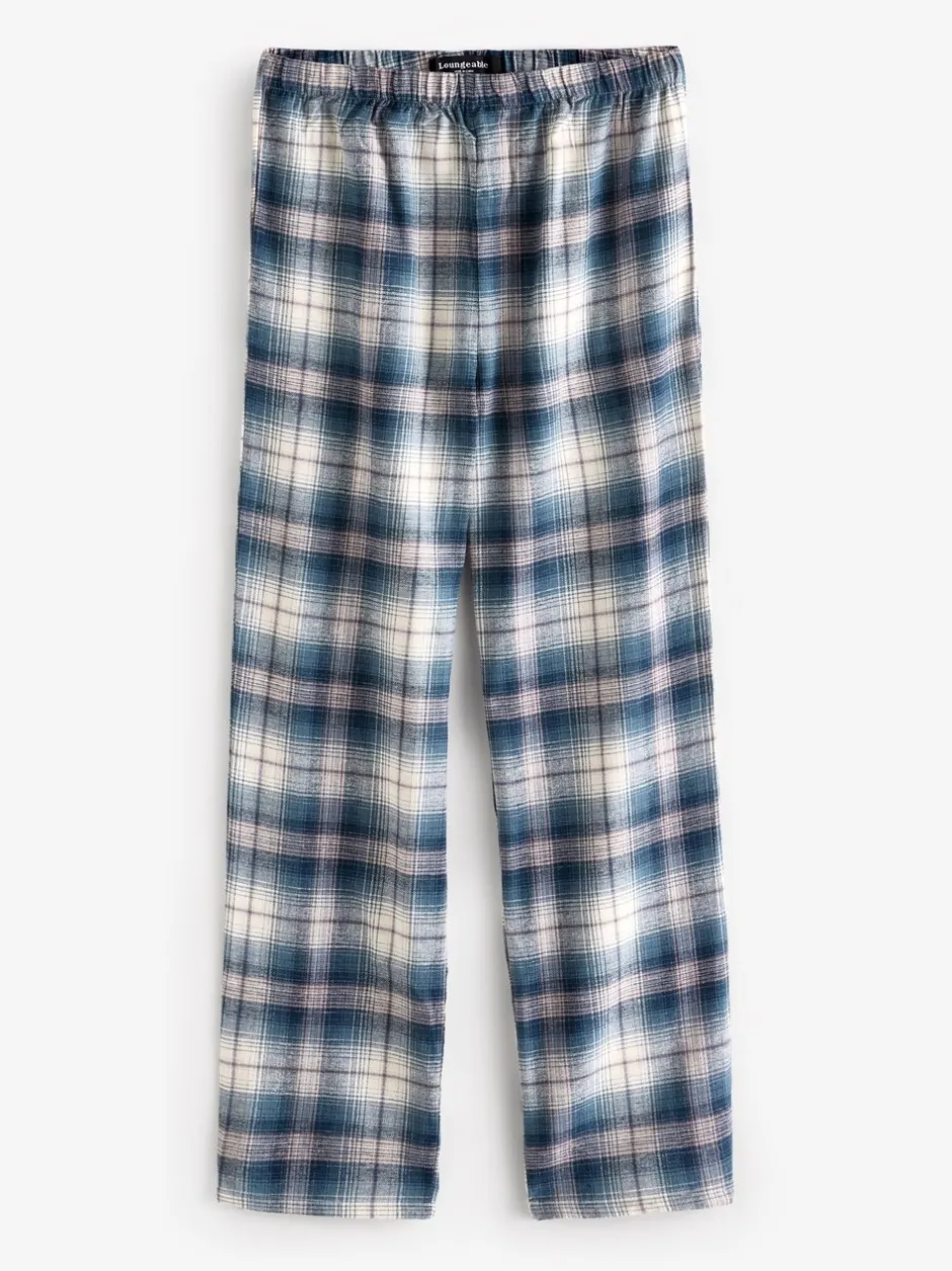 Pyjama's|Loungewear|Loungeable - Pyjama's Set van jersey top en geborstelde Ruit Broeken Lichtblauw