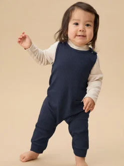 Tuinbroeken|Mori - Ribbed Romper Dungarees Lichtblauw