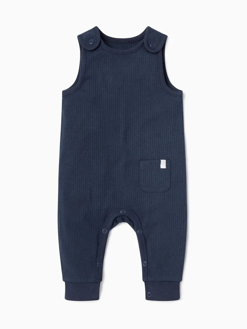 Tuinbroeken|Mori - Ribbed Romper Dungarees Lichtblauw