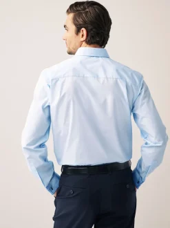 Formele Overhemden|Shirts*Next - Normale Pasvorm - Strijkvrij net overhemd met dubbele manchet Lichtblauw