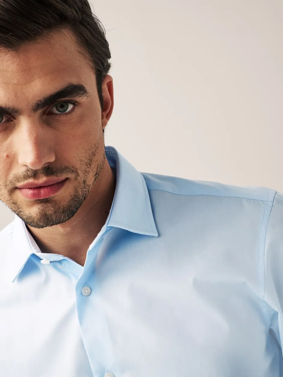 Formele Overhemden|Shirts*Next - Normale Pasvorm - Strijkvrij net overhemd met dubbele manchet Lichtblauw