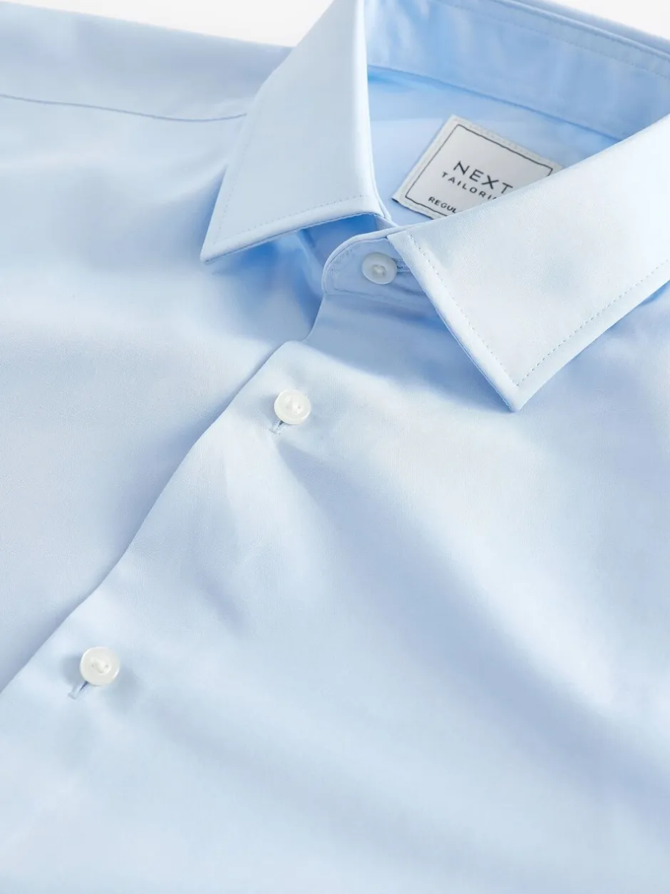 Formele Overhemden|Shirts*Next - Normale Pasvorm - Strijkvrij net overhemd met dubbele manchet Lichtblauw