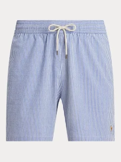 Badkleding*Polo Ralph Lauren - Traveler klassieke seersucker zwemshort met logo Lichtblauw