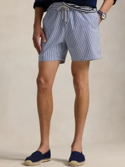 Badkleding*Polo Ralph Lauren - Traveler klassieke seersucker zwemshort met logo Lichtblauw