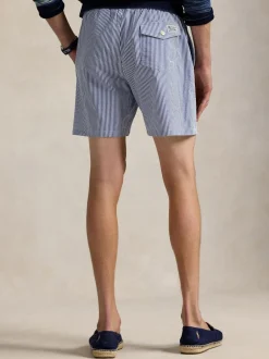 Badkleding*Polo Ralph Lauren - Traveler klassieke seersucker zwemshort met logo Lichtblauw