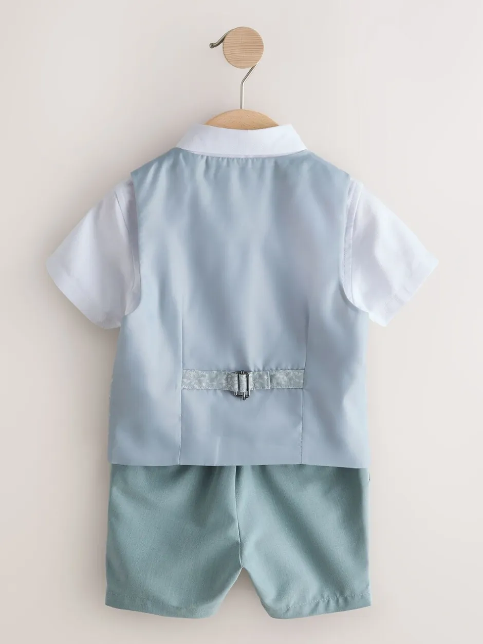 Kostuums En Herenvesten|Next Lichtblauw - Set met gilet, overhemd, korte broek & stropdas (3mnd-9jr)
