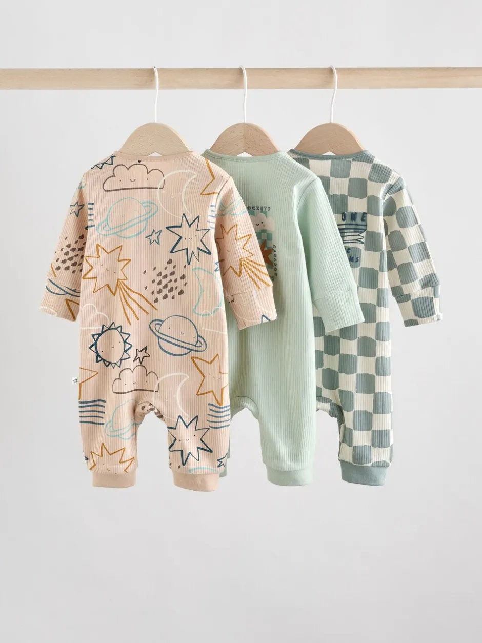 Multipacks|Babypakjes En Babypyjama's*Next - Set van 3 baby pyjama's zonder voetjes met tweewegrits van katoen (0mnd-3jr) Lichtblauw