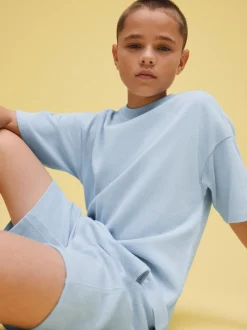 Shorts*Next - Set van T-shirt met textuur en korte mouwen en shorts (3 - 16 jr) Lichtblauw