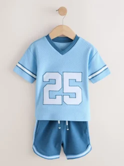 Shorts*Next - Short Sleeve Varsity Shorts Set (3mths-7yrs) Lichtblauw
