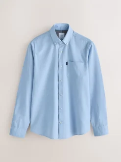 Formele Overhemden|Next Lichtblauw - Slim Fit - Gemakkelijk te strijken Oxford overhemd met doorlopende knopen