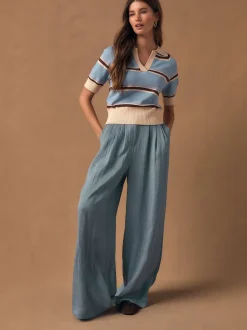 Broeken|Next - Superwide Pleated Trousers Lichtblauw