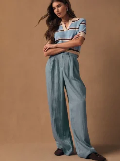Broeken|Next - Superwide Pleated Trousers Lichtblauw