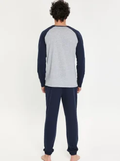 Pyjama's|Loungewear|Threadbare Lichtblauw - - Pyjamaset van gemengde stoffen met lange mouwen