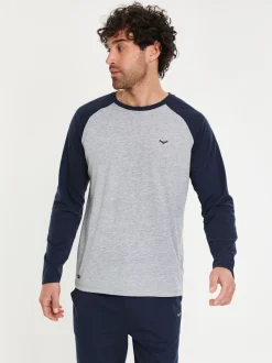 Pyjama's|Loungewear|Threadbare Lichtblauw - - Pyjamaset van gemengde stoffen met lange mouwen