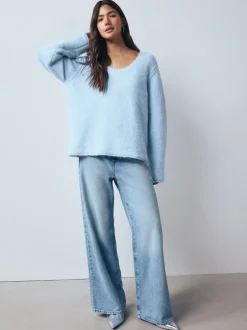 Gebreide Kleding|Next - Trui met ronde hals en wol Lichtblauw