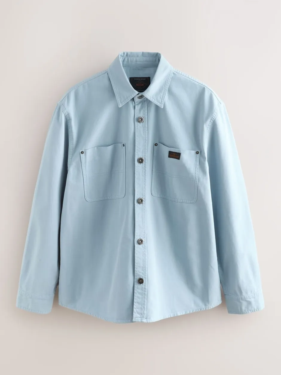 Formele Overhemden|Next - Twin Pocket Canvas Shacket Overshirt Lichtblauw