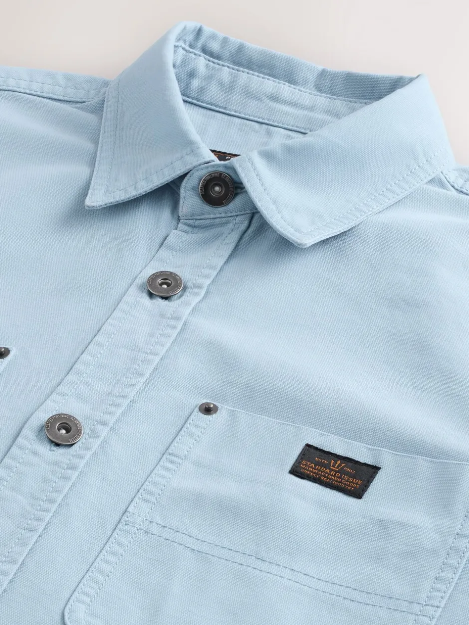 Formele Overhemden|Next - Twin Pocket Canvas Shacket Overshirt Lichtblauw