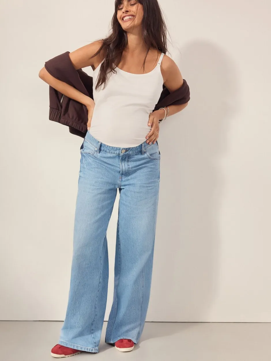 Jeans|Moederschap*Next - Zwangerschapsjeans met wijde pijpen van 100% katoen Lichtblauw