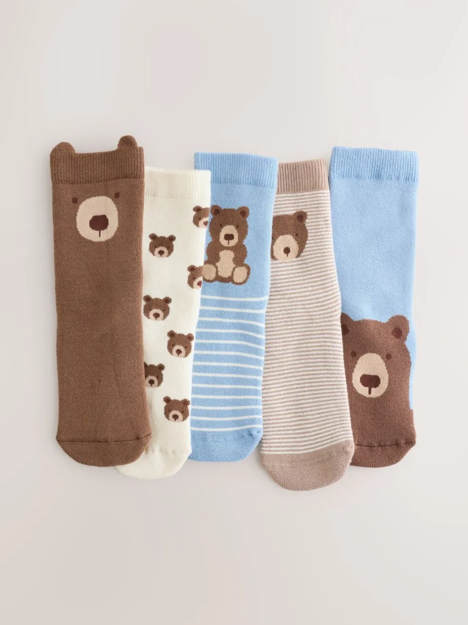 Sokken*Next Lichtblauw met beer - Set van 5 Cosy Terry sokken met hoog katoengehalte