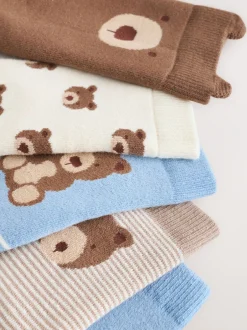 Sokken*Next Lichtblauw met beer - Set van 5 Cosy Terry sokken met hoog katoengehalte
