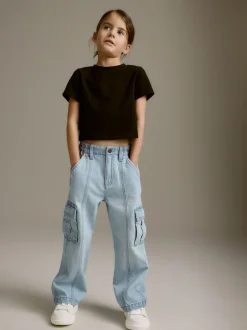 Jeans|Next - Cargojeans met wijde pijpen (3-16 jr) Lichtblauwe denim
