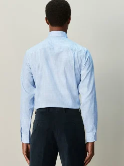 Formele Overhemden*Next - Cotton Rich Long Sleeve Formal Shirt Lichtblauwe gingham-ruit