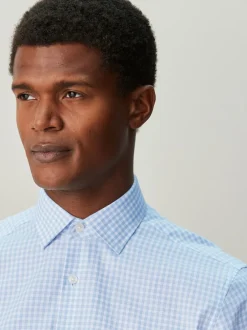 Formele Overhemden*Next - Cotton Rich Long Sleeve Formal Shirt Lichtblauwe gingham-ruit
