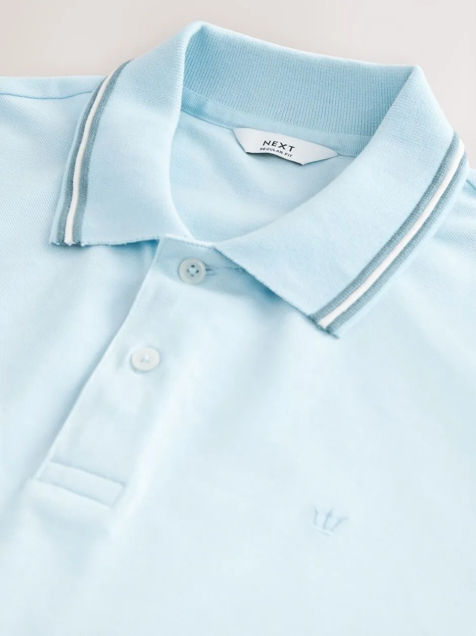 Poloshirts*Next Lichtblauwe ottoman - Regular fit poloshirt met korte mouwen en contrasterende randen