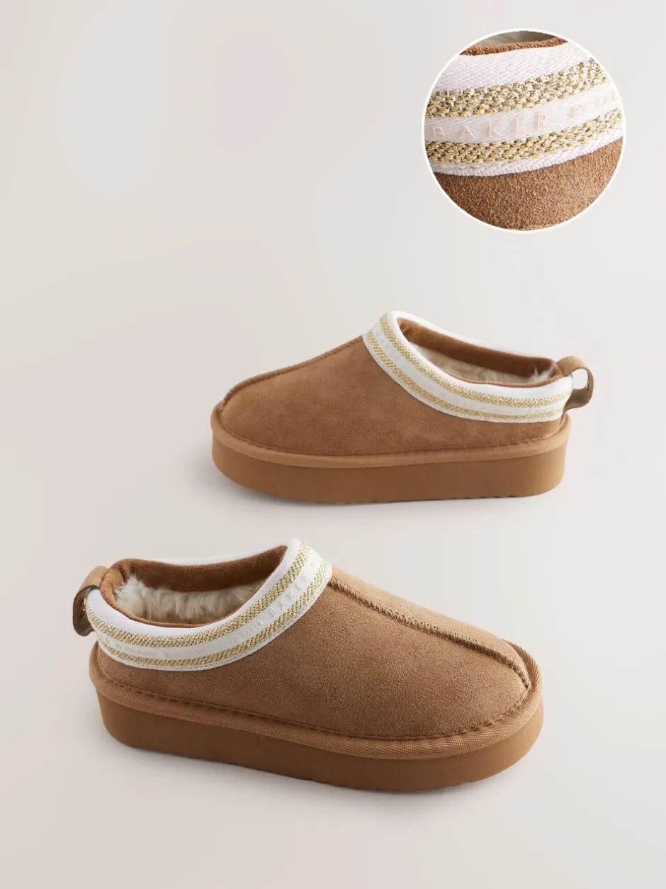 Pantoffels*Baker by Ted Baker - waterafstotende suède muilklomp-pantoffels voor meisjes Lichtbruin