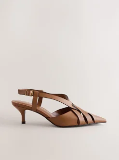 Schoenen Met Hakken*Next - Forever Comfort® Leather Weave Point Toe Slingback Heels Lichtbruin