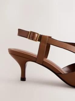 Schoenen Met Hakken*Next - Forever Comfort® Leather Weave Point Toe Slingback Heels Lichtbruin