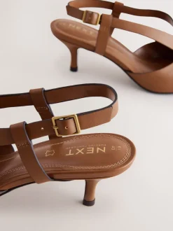 Schoenen Met Hakken*Next - Forever Comfort® Leather Weave Point Toe Slingback Heels Lichtbruin