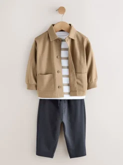 Jassen En Jacks|Broeken En Chino's*Next - Jersey Shirt T-Shirt and Joggers 3 Piece Set (3mths-7yrs) Lichtbruin