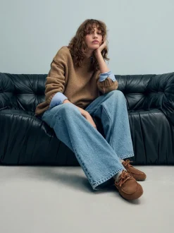 Lage Schoenen|Next - Leren bootschoenen met ronde neus Lichtbruin