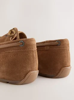 Lage Schoenen|Next - Leren bootschoenen met ronde neus Lichtbruin
