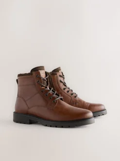 Boots|Next - Leren borggevoerde laarzen met rits Lichtbruin