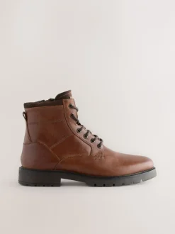 Boots|Next - Leren borggevoerde laarzen met rits Lichtbruin