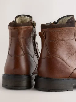 Boots|Next - Leren borggevoerde laarzen met rits Lichtbruin