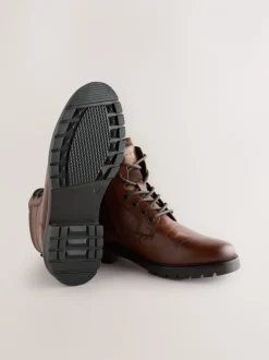 Boots|Next - Leren borggevoerde laarzen met rits Lichtbruin