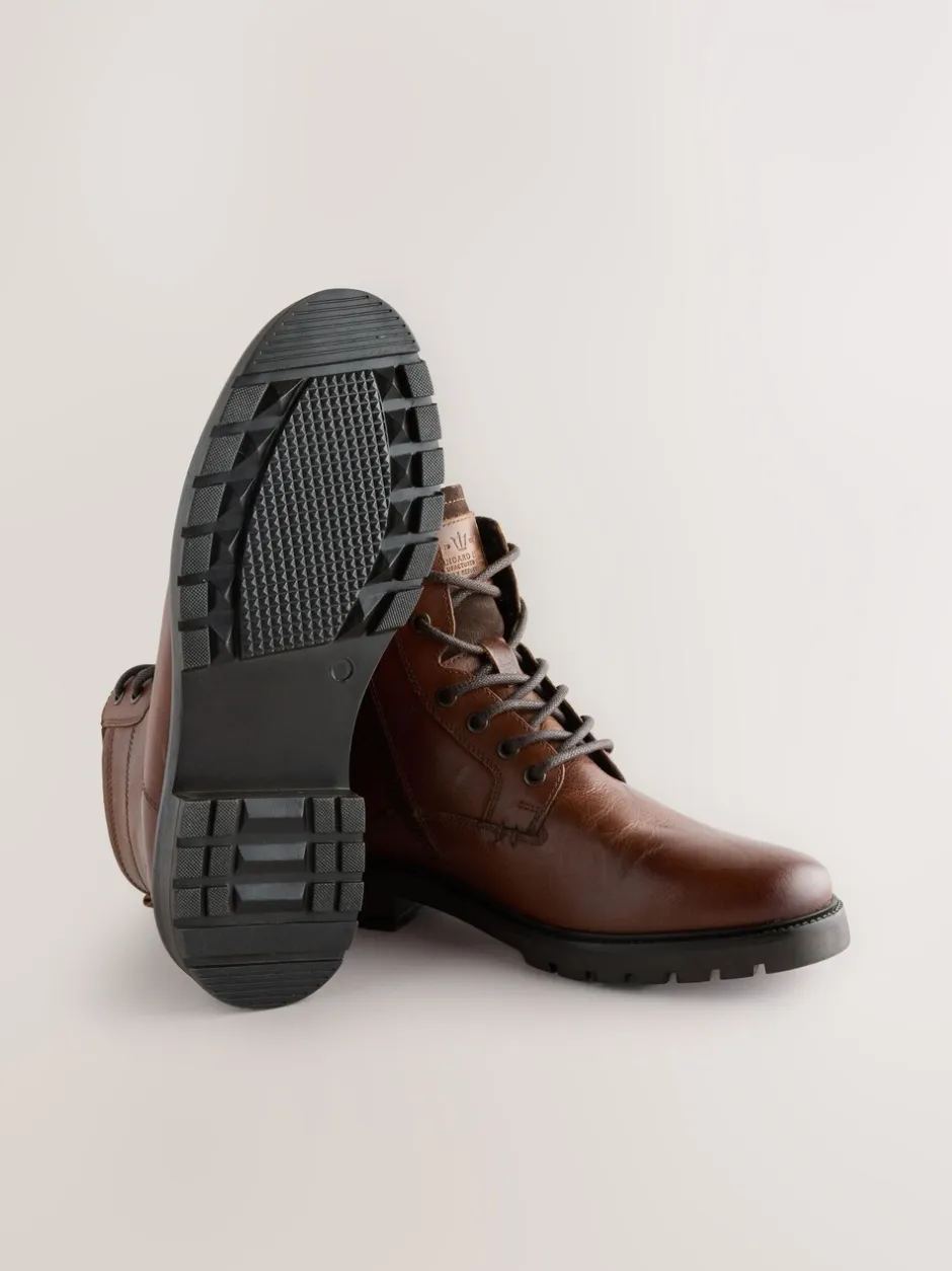 Boots|Next - Leren borggevoerde laarzen met rits Lichtbruin