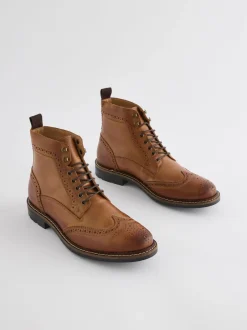 Boots|Formele Schoenen*Next - Leren brogue laarzen Lichtbruin