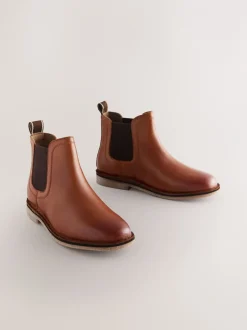 Boots|Next Lichtbruin - Leren Chelsea laarzen