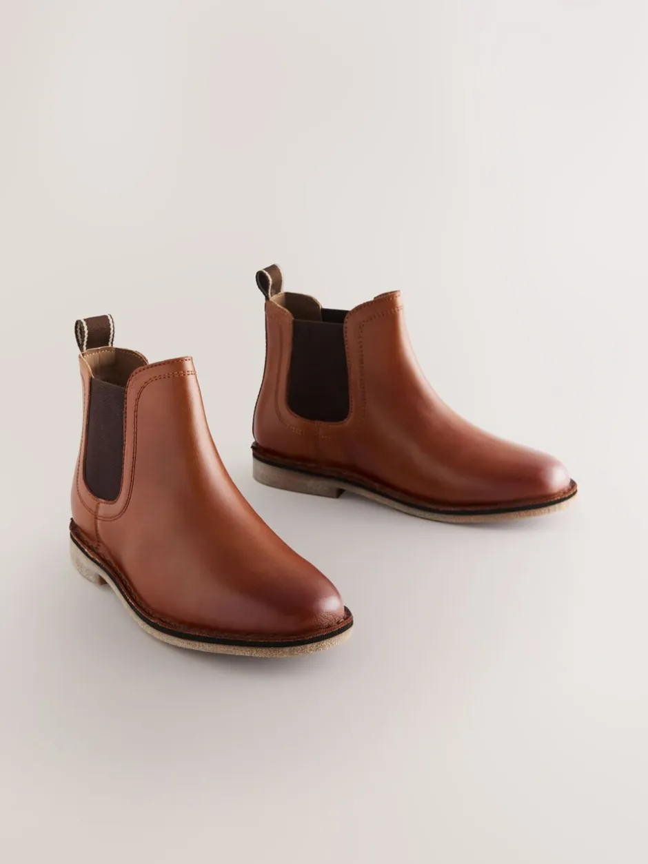 Boots|Next Lichtbruin - Leren Chelsea laarzen