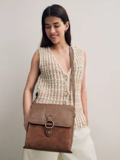 Tassen En Portemonnees*Next Lichtbruin - Leren messenger-tas met vak
