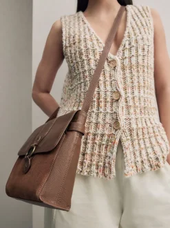 Tassen En Portemonnees*Next Lichtbruin - Leren messenger-tas met vak