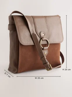 Tassen En Portemonnees*Next Lichtbruin - Leren messenger-tas met vak